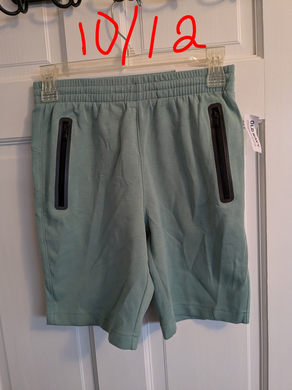 Old Navy Sage Green Kids Athletic Shorts with Black Zipper Pockets